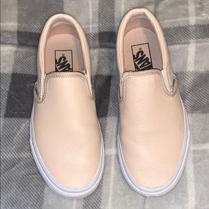 Pink Nude Leather Vans Slip Ons